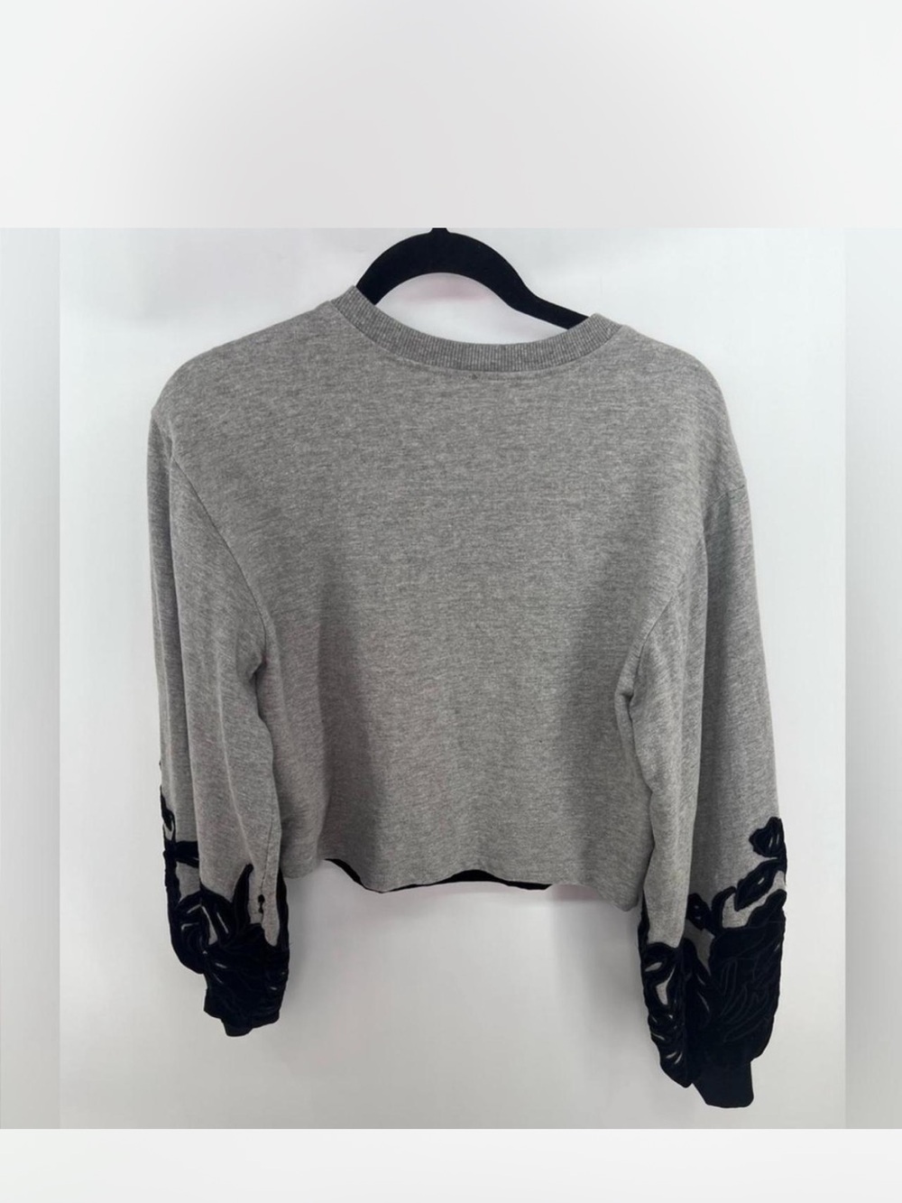 Anthropologie Gray Sweatshirt with Black Velvet Floral Appliqué - Picture 12 of 15